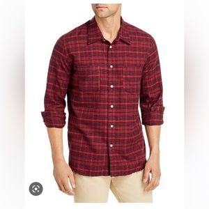 SIX WEEK RESIDENCY Red rider Raw Hem Plaid Flannel Shirt Size XL $185